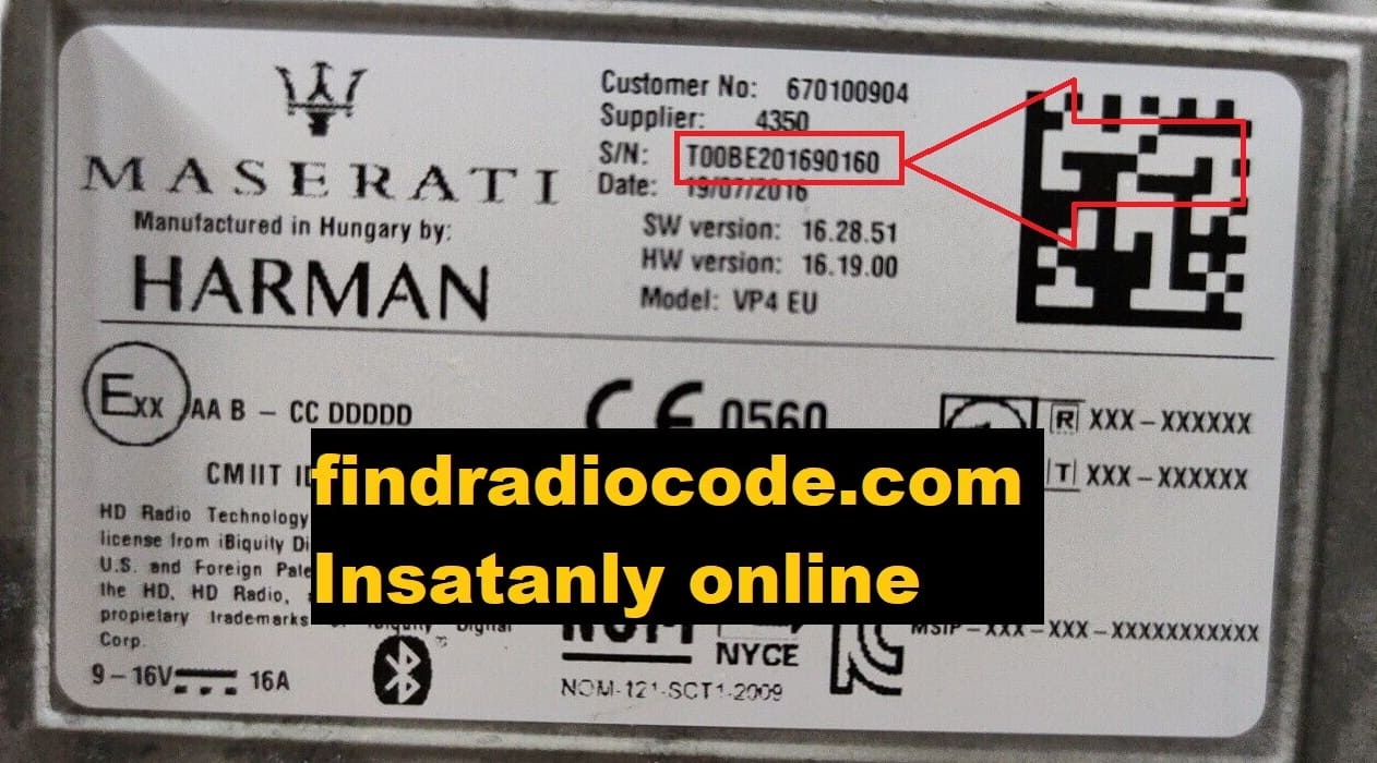 Maserati Harman VP4 8.4inch anti-theft unlock code